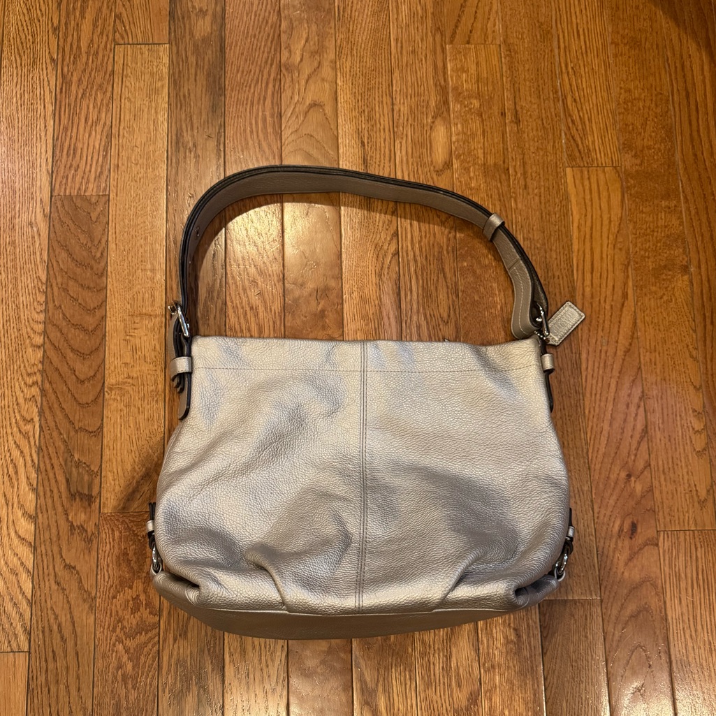 Shimmery Gray Coach Leather Shoulder Bag